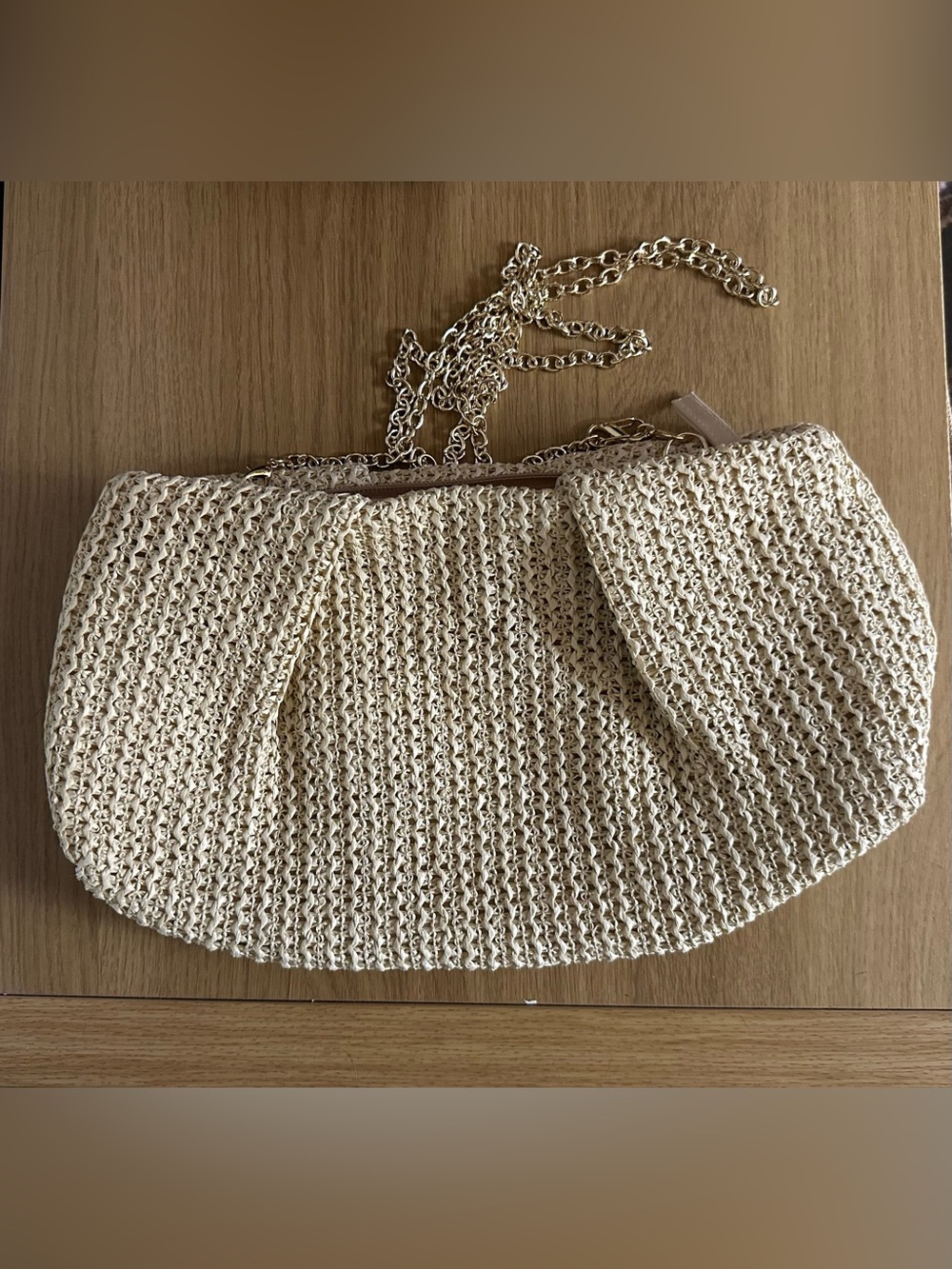 Woven Cream Clutch with Gold Chain Strap